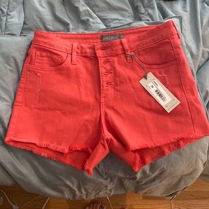 JUSTUSA button up shorts with fray hem. NEVER WORN!